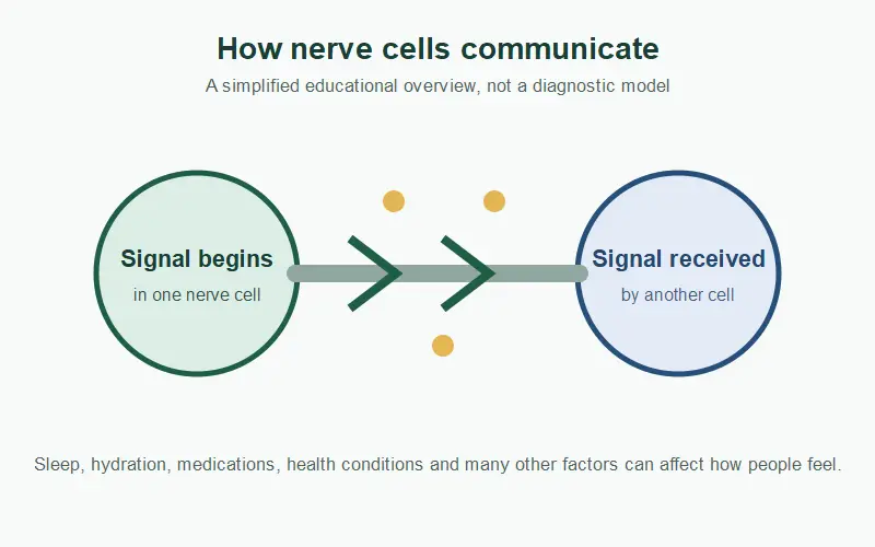 Simplified overview of communication between nerve cells