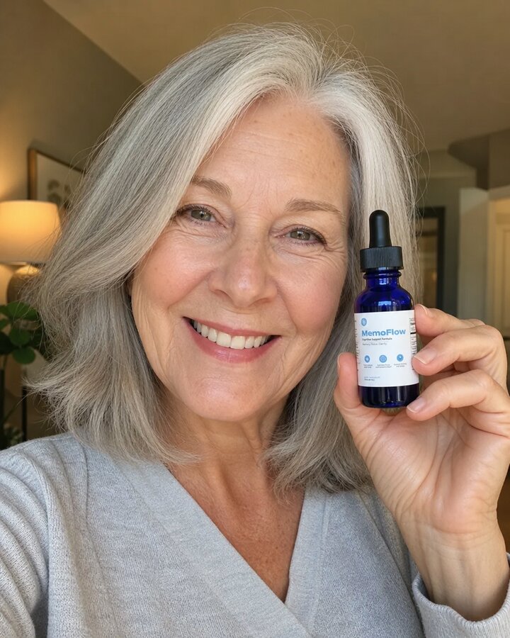 Eleanor P., 68 — MemoFlow customer holding her bottle
