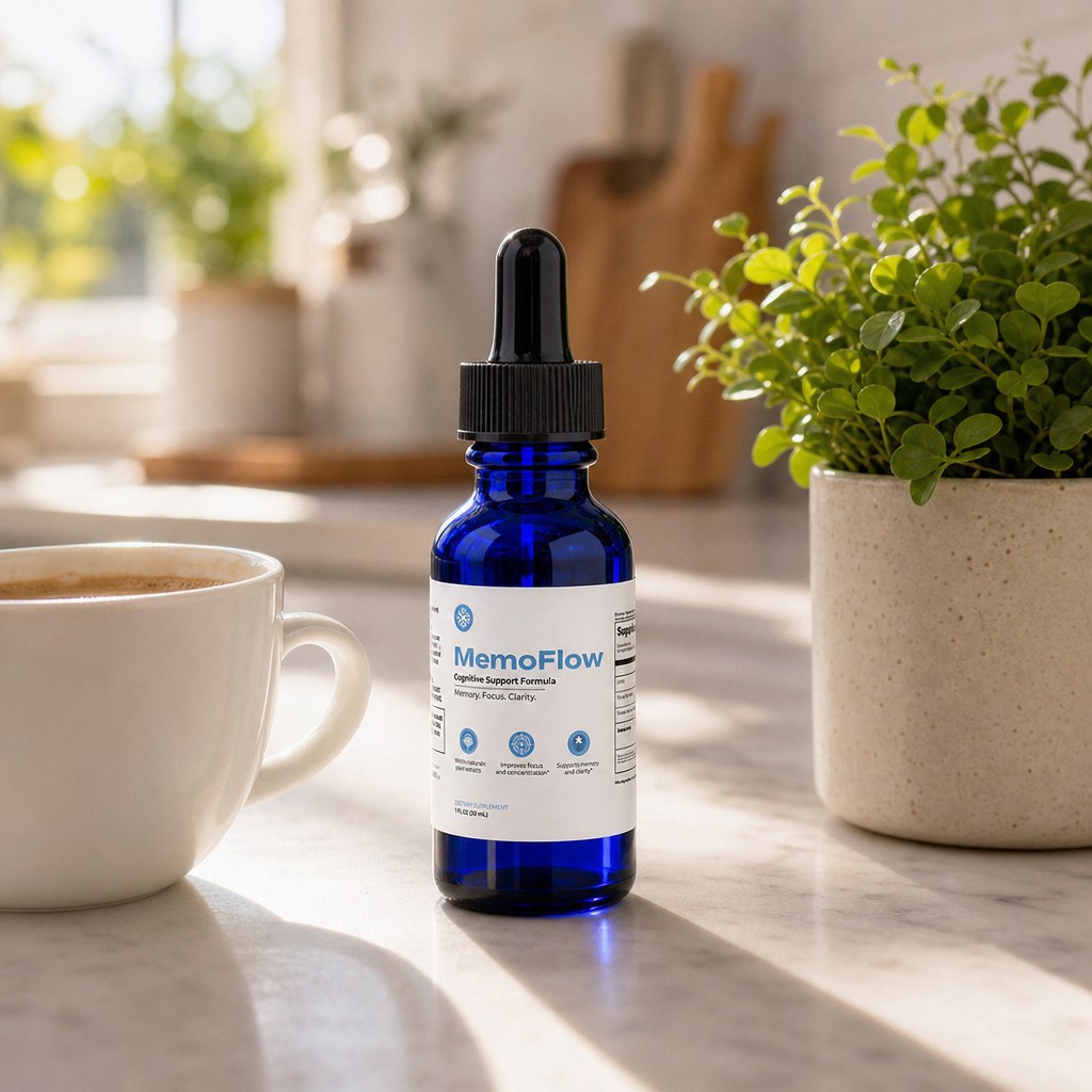 MemoFlow bottle on a kitchen counter — daily morning ritual